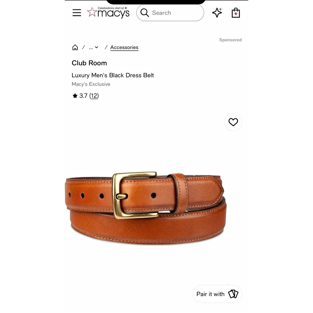 Club Room Men's Brown Dress Belt Size M Adjustable 1.25in Solid Buckle
